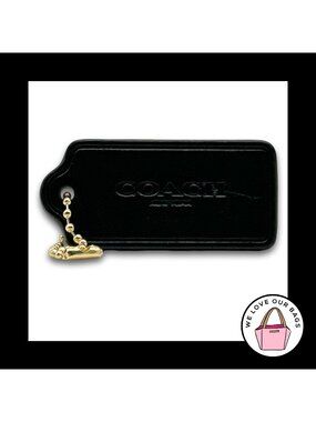 COACH HANG TAG 2.25" Bag Charm Keychain Fob New York Black Leather Brass Large